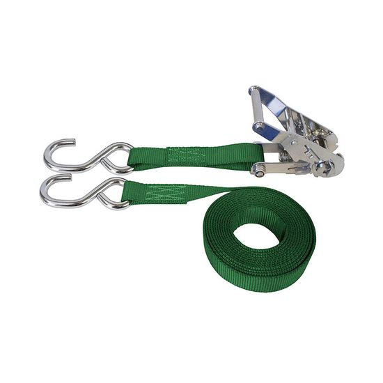 71SS1887SSF-6 1 x 18 Stainless Steel Ratchet Strap With Stainless Steel S-Hooks - Green
