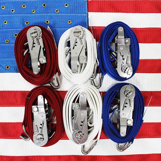 71SSRWBL-6PACK 1 x 10 Patriot Pack Stainless Steel Ratchet Straps wWire Hooks 6-Pack - RedWhiteBlue