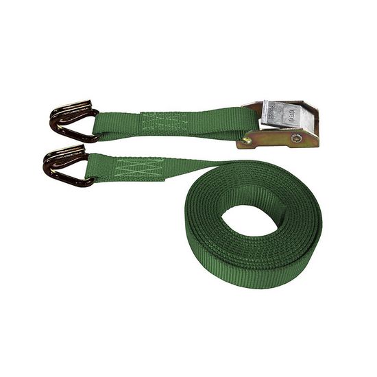 751481F-12 1 x 14 Cam Buckle Strap with Wire Hooks 12 Fixed End - Green