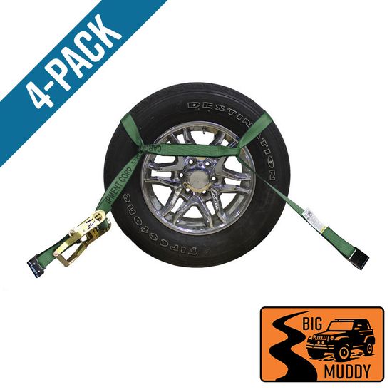 BM571020F-MIN-PK Big Muddy Oversized Tire 2 x 10 Ratchet Strap with Flat Hooks 4 Pack - Green