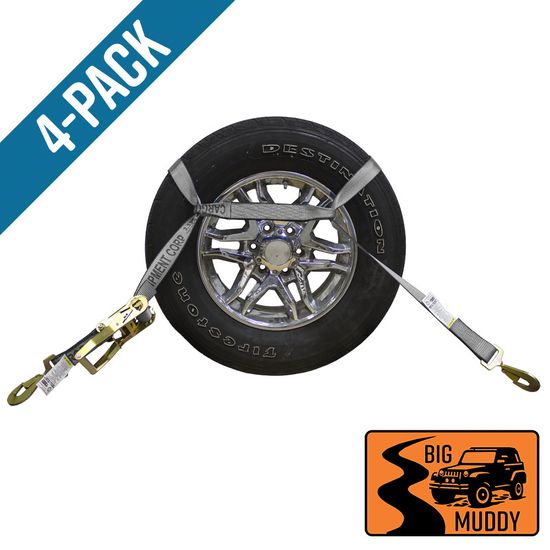 BM571064G-MIN-PK Big Muddy Oversized Tire 2 x 10 Ratchet Strap with Twisted Snap Hooks 4 Pack - Gray