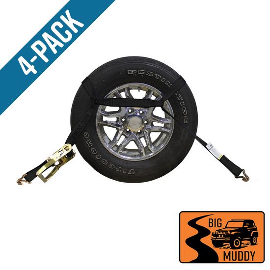 BM571484B-MIN-PK Big Muddy Oversized Tire 2 x 14 Ratchet Strap with Wire Hooks 4 Pack - Black