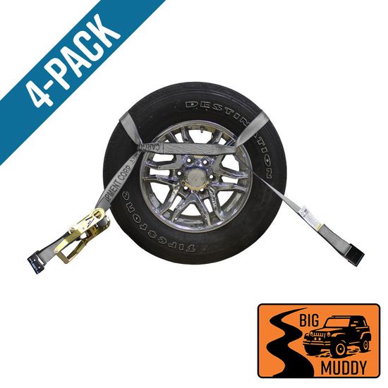 BM571820G-MIN-PK Big Muddy Oversized Tire 2 x 18 Ratchet Strap with Flat Hooks 4 Pack - Gray
