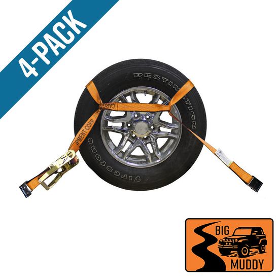 BM571820O-MIN-PK Big Muddy Oversized Tire 2 x 18 Ratchet Strap with Flat Hooks 4 Pack - Orange