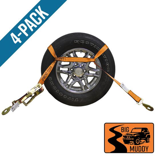 BM571864O-MIN-PK Big Muddy Oversized Tire 2 x 18 Ratchet Strap with Twisted Snap Hooks 4 Pack - Orange