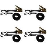 710886B-PK 1 x 8 Standard Ratchet Strap With S-Hooks 4-Pack - Black
