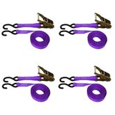 711286PU-PK 1 x 12 Standard Ratchet Strap With S-Hooks 4-Pack - Purple