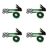 71B1287KPF-PK 1 x 12 Ratchet Strap With Black Ratchet and S-Hooks With Keeper 4 Pack - Green