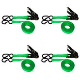 71B1287KPLF-PK 1 x 12 Ratchet Strap With Black Ratchet and S-Hooks With Keeper 4 Pack - Lime Green