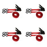 71B1287KPR-PK 1 x 12 Ratchet Strap With Black Ratchet and S-Hooks With Keeper 4 Pack - Red