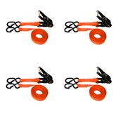 71B1487KPO-PK 1 x 14 Ratchet Strap With Black Ratchet and S-Hooks With Keeper 4 Pack - Orange